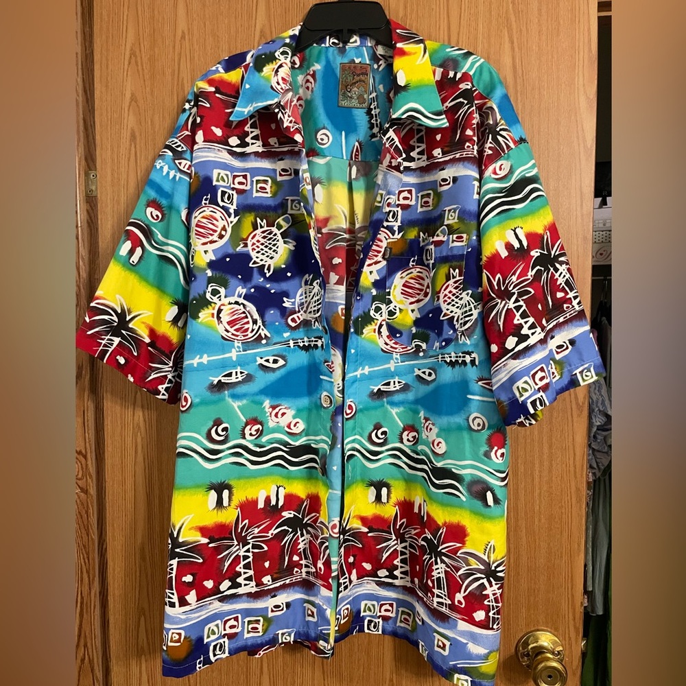 Men's Tropical Print Short Sleeve Button-Down Shirt - Multicolor